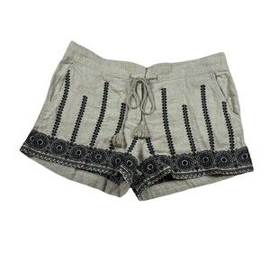 Loft Shorts Womens 12 Geometric Embroidered Linen Neutral Lagenlook Boho Chic